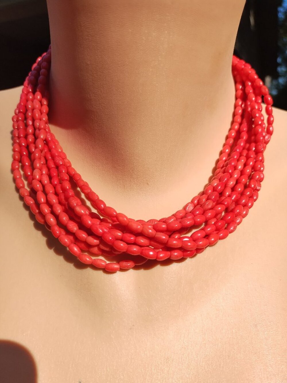 Jay King Sterling Silver Multi 10 Strand Red Coral Necklace signed DTR 18" - 21"